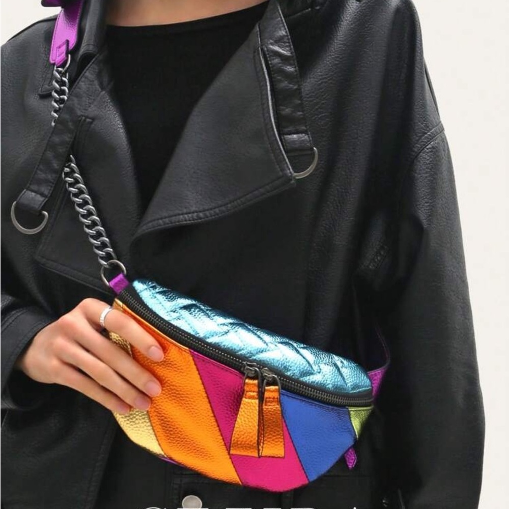 Vibrant Multicolor Patchwork Leather Crossbody Belt Bag - Picture 2 of 10